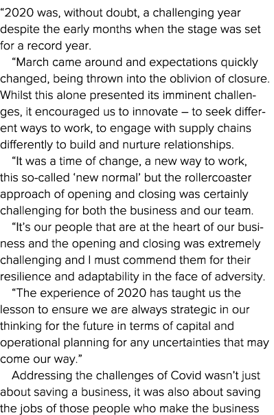  2020 was, without doubt, a challenging year despite the early months when the stage was set for a record year    Mar   