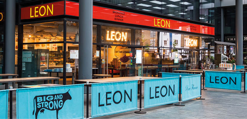 London, Spitalfields, UK  April 29th 2020: Leon is a fast food restaurant chain based in the United Kingdom, established in 2004  This branch is open in Spitalfields Market, East London  