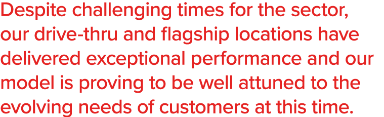 Despite challenging times for the sector, our drive-thru and flagship locations have delivered exceptional performanc   