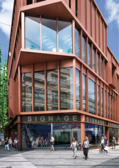 A group of people walking on a street between buildings  Description automatically generated with low confidence