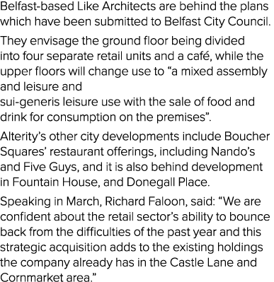 Belfast-based Like Architects are behind the plans which have been submitted to Belfast City Council  They envisage t   