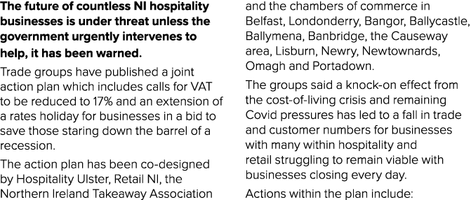 The future of countless NI hospitality businesses is under threat unless the government urgently intervenes to help,    