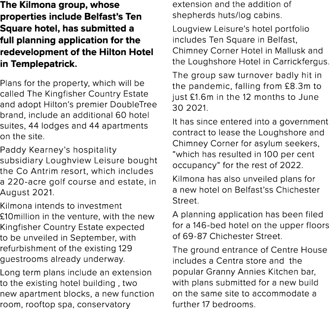 The Kilmona group, whose properties include Belfast s Ten Square hotel, has submitted a full planning application for   