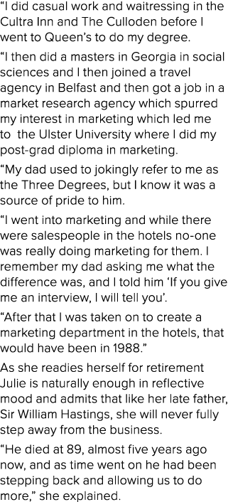  I did casual work and waitressing in the Cultra Inn and The Culloden before I went to Queen s to do my degree   I th   