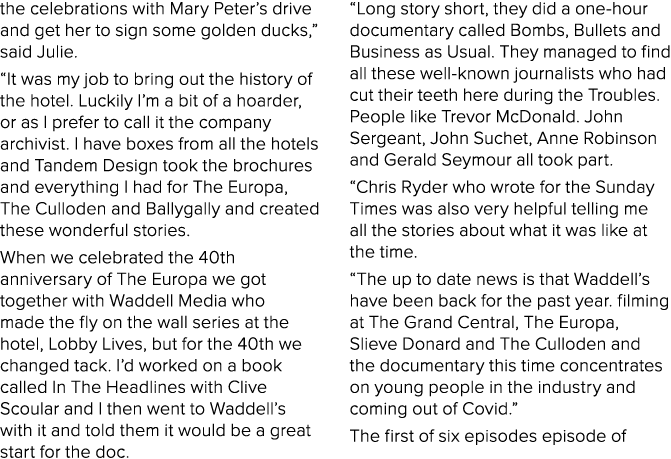 the celebrations with Mary Peter s drive and get her to sign some golden ducks,  said Julie   It was my job to bring    