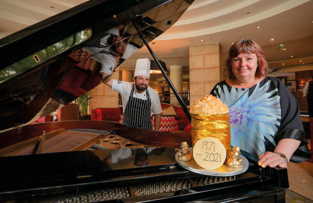 PressEye - Belfast - Northern Ireland - 3rd September 2021   Picture: Philip Magowan   PressEye 50 YEARS OF THE EUROPA HOTEL Julie Hastings, Marketing Director of Hastings Hotels is joined by the Europa Hotel s Executive Head Chef, Kyle Greer, as the iconic hotel celebrates its 50th birthday  The hotel was built on the site of the former Great Northern Railway Station and was opened in 1971 by Grand Metropolitan Hotels and then purchased by the late Sir William Hastings in 1993 and is now one of the world s most famous hotels   Celebrity gue