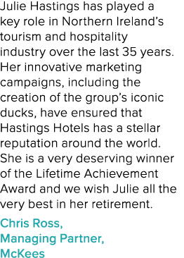 Julie Hastings has played a key role in Northern Ireland’s tourism and hospitality industry over the last 35 years. H...