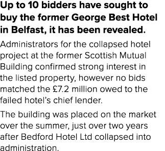 Up to 10 bidders have sought to buy the former George Best Hotel in Belfast, it has been revealed. Administrators for...