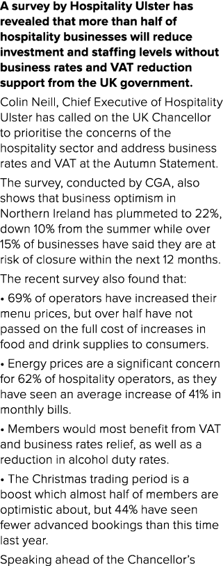 A survey by Hospitality Ulster has revealed that more than half of hospitality businesses will reduce investment and ...
