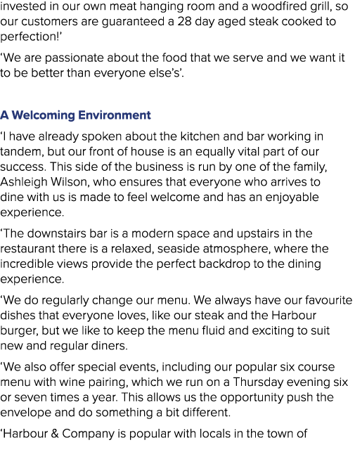 invested in our own meat hanging room and a woodfired grill, so our customers are guaranteed a 28 day aged steak cook...