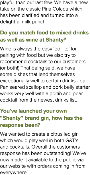 playful than our last few. We have a new take on the classic Pina Colada which has been clarified and turned into a d...