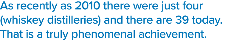 As recently as 2010 there were just four (whiskey distilleries) and there are 39 today  That is a truly phenomenal ac   