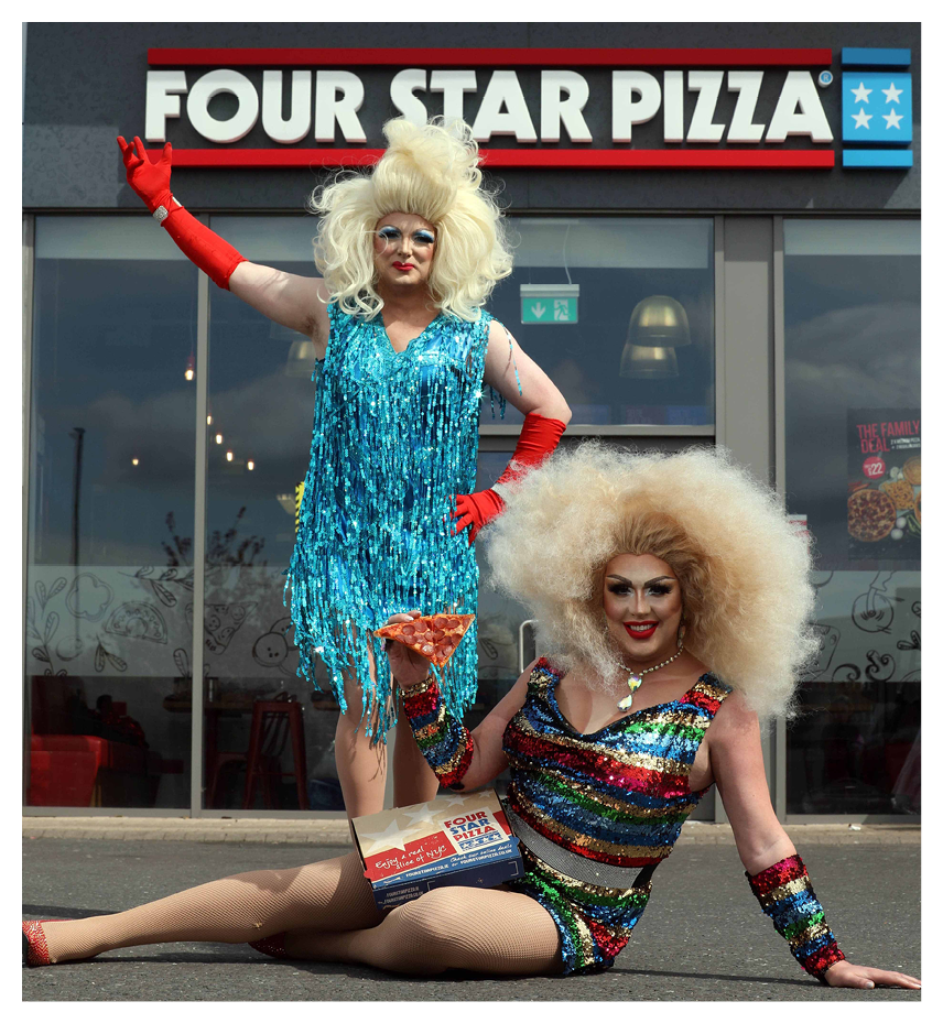 Pizza fanatic, Alfie Parker (38) (blue dress), a mechanic from Belfast, had no idea when he responded to a message from his favourite pizza takeaway, that he would become Northern Ireland s latest Drag Queen, Anita Pizza, following a makeover by NI Drag Queen royalty, Trudy Scrumptious  Alfie, aka Anita Pizza, said:  I didn t think my love of Four Star Pizza would lead me down this path, and in heels, but my outlook on life is that you only live once, so after discussing it with my wife, Isobel, and daughter Brianna, I decided to give it a go    Brian Clarke, Director at Four Star Pizza, explained:  We wanted to do something a bit different for the launch of our new pizzas; everyone knows how amazing our pizzas are, it wasn t about that, we just wanted to stop our customers in their tracks with something surprising that would put a smile on their faces    Visit www fourstarpizza co uk for more information and details of their new menu 