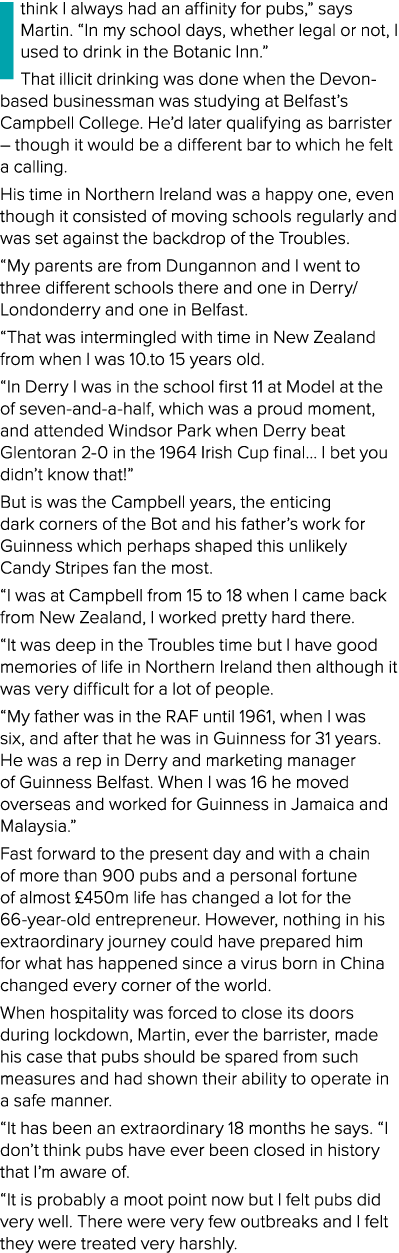 I think I always had an affinity for pubs,  says Martin   In my school days, whether legal or not, I used to drink in   