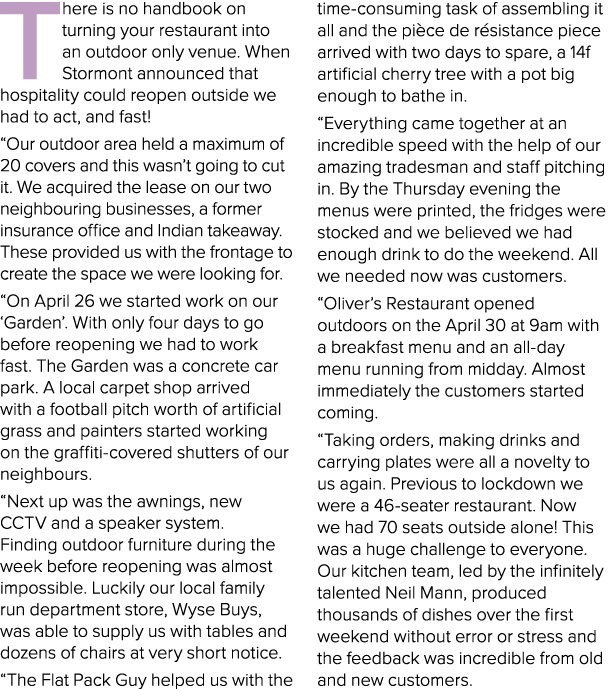 There is no handbook on turning your restaurant into an outdoor only venue  When Stormont announced that hospitality    
