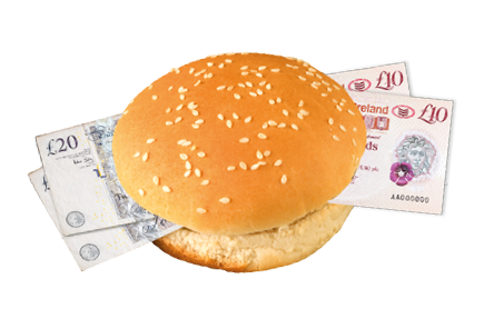 Concept for rich and greedy - Burger buns stuffed with money