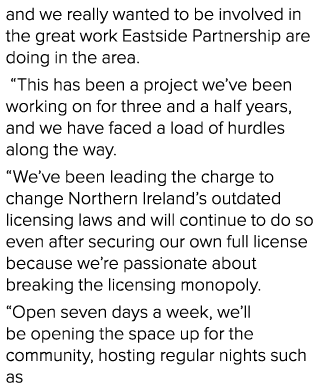 and we really wanted to be involved in the great work Eastside Partnership are doing in the area   This has been a pr   