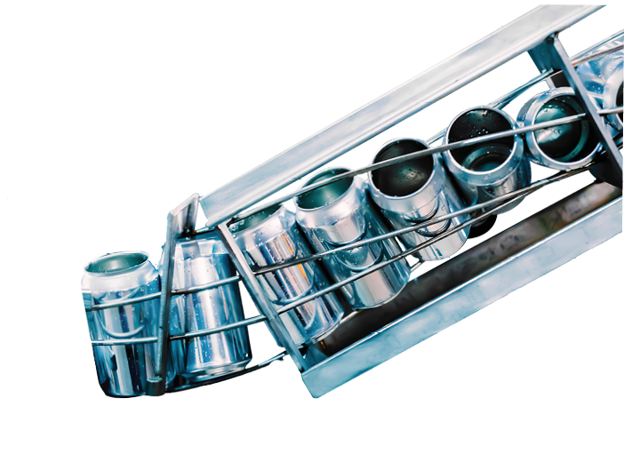 Conveyor with beer cans on the belt Shop for the production of beer drink