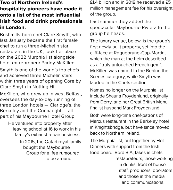 Two of Northern Ireland s hospitality pioneers have made it onto a list of the most influential Irish food and drink    