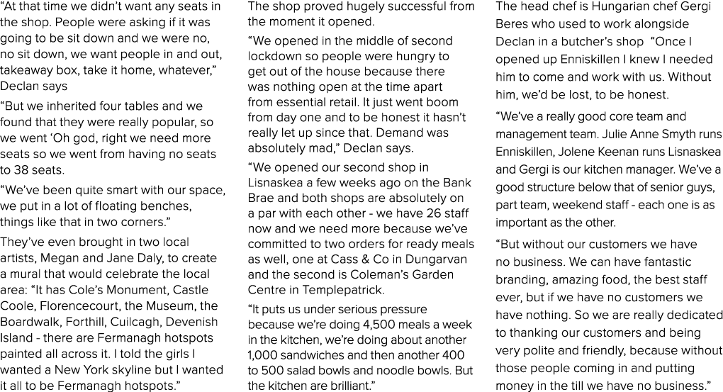  At that time we didn t want any seats in the shop  People were asking if it was going to be sit down and we were no,   