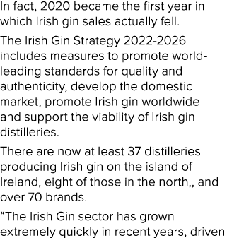 In fact, 2020 became the first year in which Irish gin sales actually fell  The Irish Gin Strategy 2022-2026 includes   