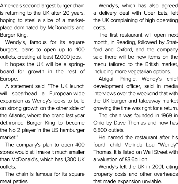 America s second largest burger chain is returning to the UK after 20 years, hoping to steal a slice of a marketplace   