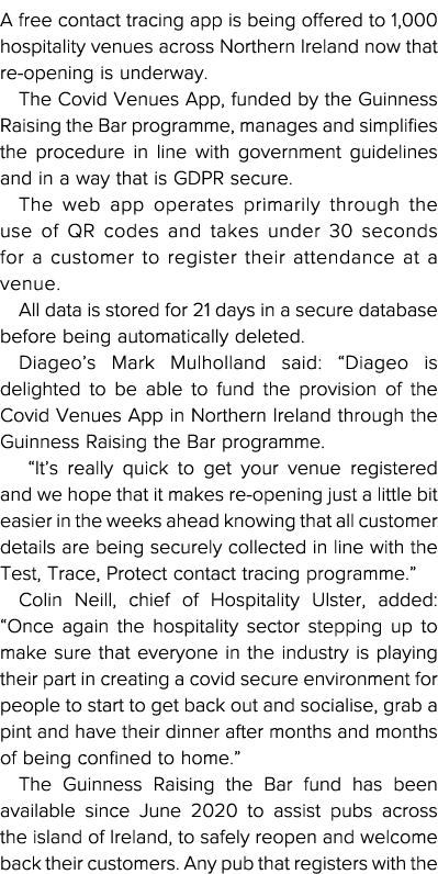 A free contact tracing app is being offered to 1,000 hospitality venues across Northern Ireland now that re-opening i   