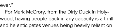 ever   For Mark McCrory, from the Dirty Duck in Holywood, having people back in any capacity is a thrill and he antic   