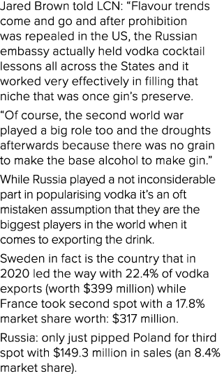 Jared Brown told LCN:  Flavour trends come and go and after prohibition was repealed in the US, the Russian embassy a   