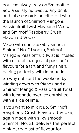 You can always rely on Smirnoff to add a satisfying twist to any drink and this season is no different with the launc   