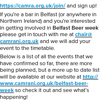 https:  camra org uk join  and sign up  If you re a bar in Belfast (or anywhere in Northern Ireland) and you re inter   