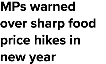 MPs warned over sharp food price hikes in new year