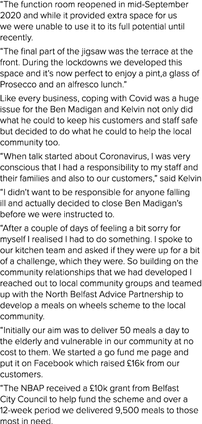  The function room reopened in mid-September 2020 and while it provided extra space for us we were unable to use it t   