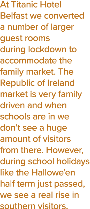 At Titanic Hotel Belfast we converted a number of larger guest rooms during lockdown to accommodate the family market   