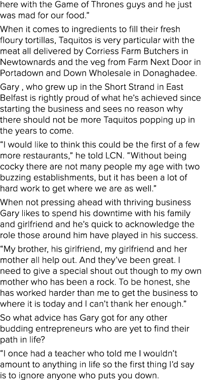 here with the Game of Thrones guys and he just was mad for our food   When it comes to ingredients to fill their fres   