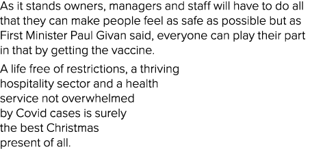As it stands owners, managers and staff will have to do all that they can make people feel as safe as possible but as   