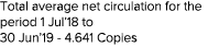 Total average net circulation for the period 1 Jul 18 to 30 Jun 19 - 4 641 Copies