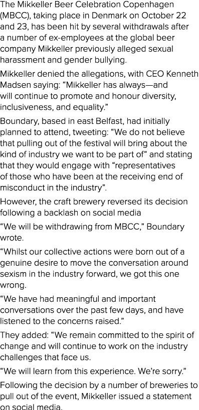 The Mikkeller Beer Celebration Copenhagen (MBCC), taking place in Denmark on October 22 and 23, has been hit by sever   