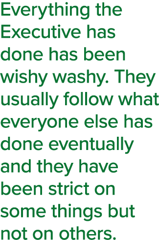 Everything the Executive has done has been wishy washy  They usually follow what everyone else has done eventually an   