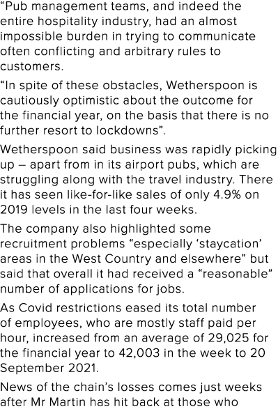  Pub management teams, and indeed the entire hospitality industry, had an almost impossible burden in trying to commu   