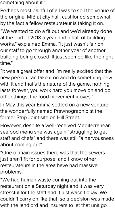 something about it   Perhaps most painful of all was to sell the venue of the original MiB at city hall, cushioned so   