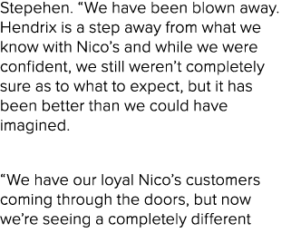Stepehen. “We have been blown away. Hendrix is a step away from what we know with Nico’s and while we were confident,...