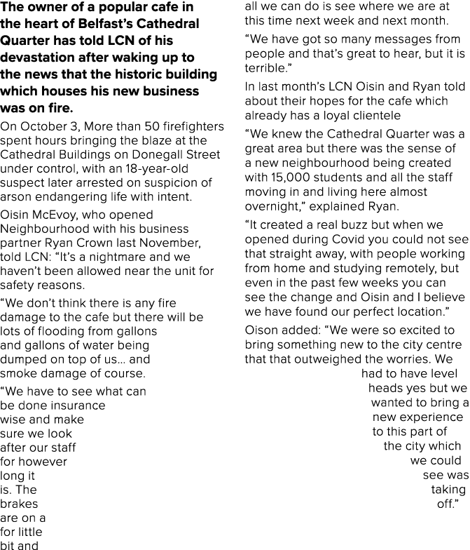 The owner of a popular cafe in the heart of Belfast’s Cathedral Quarter has told LCN of his devastation after waking ...