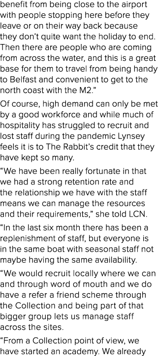 benefit from being close to the airport with people stopping here before they leave or on their way back because they...