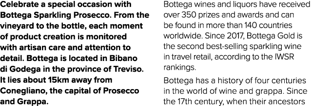 Celebrate a special occasion with Bottega Sparkling Prosecco. From the vineyard to the bottle, each moment of product...