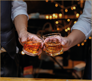 whiskey, for a friendly party in a bar or a restaurant.