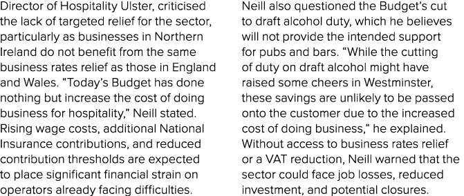 Director of Hospitality Ulster, criticised the lack of targeted relief for the sector, particularly as businesses in ...