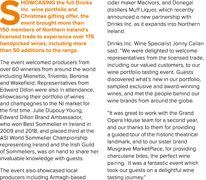 SHOWCASING the full Drinks Inc. wine portfolio and Christmas gifting offer, the event brought more than 150 members o...