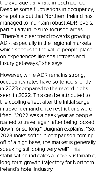 the average daily rate in each period. Despite some fluctuations in occupancy, she points out that Northern Ireland h...
