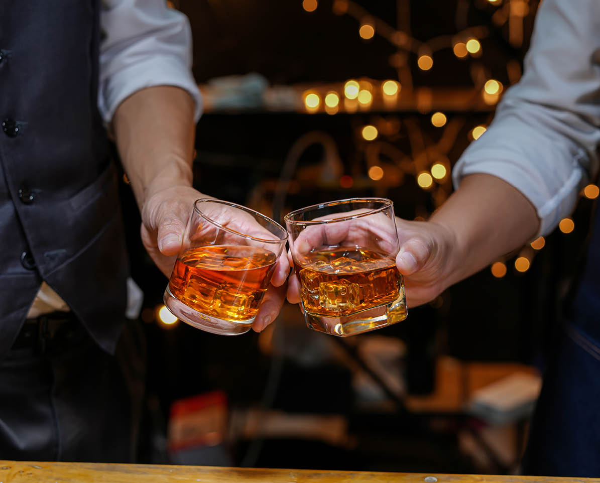 whiskey, for a friendly party in a bar or a restaurant.